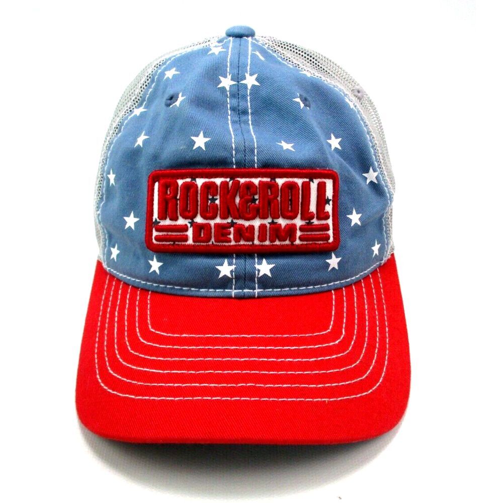 Rock & Roll Denim American Patriot Red White Blue Mesh Snapback Trucker Hat
